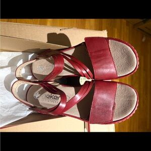 Rieker Red Strappy Leather Slingback Sandals